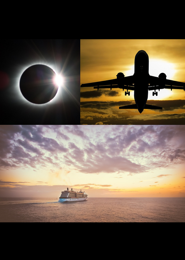 2024 Solar Eclipse Travel Airplane Cruise Ship