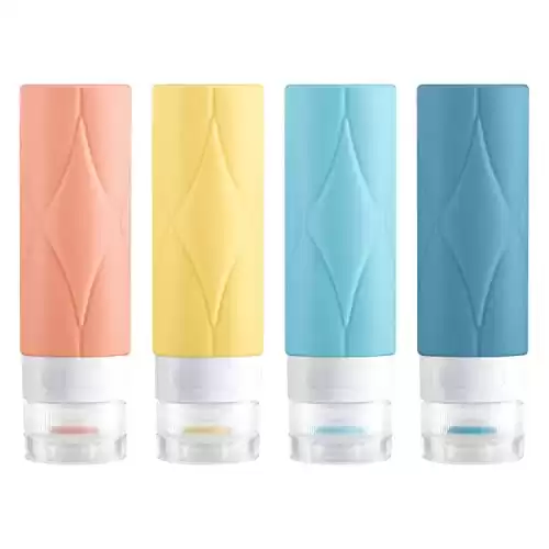 SUDDHO Leak Proof Silicone Travel Bottles for Shampoo, Conditioner, Lotion - TSA Approved, BPA Free Squeezable Containers (4 Pack)