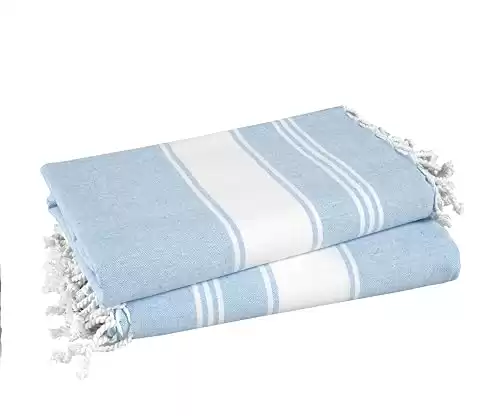 LANE LINEN 100% Cotton Beach Towel with Beach Bag, 2 Piece for Adults, 39'x71', Pool Towels, Oversized, Extra Large, Quick Dry Sand Towel, Travel - Sky Blue