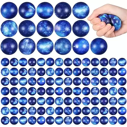 Libima 100 Pcs Galaxy Stress Ball Outer Space Theme Anxiety Fidget Sensory Balls Bulk 1.57 Inch Squeeze Foam Stress Balls Stress Relief Anxiety Toys for Adult Boys Girls Finger Exercise Party Favors