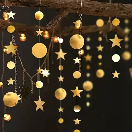 Decor365 Gold Twinkle Little Star Party Garlands Glitter Hanging Moon Stars Decorations Kids Birthday Bday Streamer Baby Shower Wedding Decor Ramadan EID Graduation Party Supplies