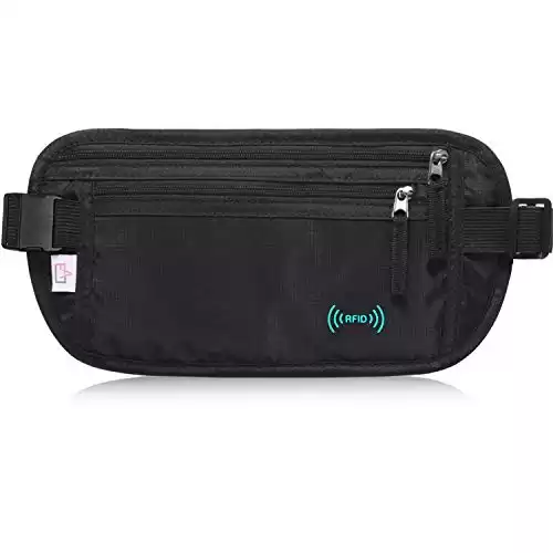 RFID Blocking Travel Wallet - Money Belt & Passport Holder, Travel Fanny Pack for Women Men - Black