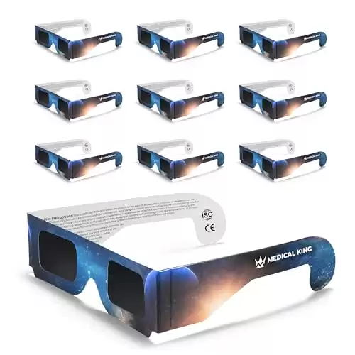 Medical king Solar Eclipse Glasses (10 pack) 2024 CE and ISO Certified Safe Shades for Direct Sun Viewin