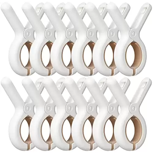 12 Pack Plastic Clothes Pins with Strong Anti-Rust Springs,Heavy Duty Beach Towel Clips,Laundry Clothespins to Keep Your Towel, Clothes, Blankets to Dry on Clothesline and Hanging Rack