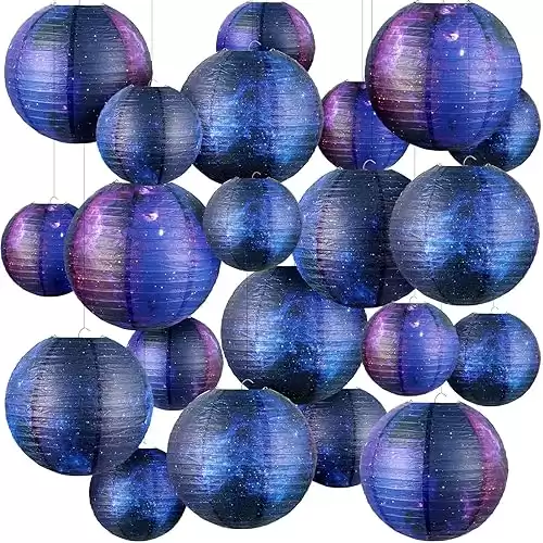 20 Pieces Galaxy Print Paper Lanterns Chinese Japanese Lanterns Space Themed Hanging Paper Lanterns Ceiling Decor Galaxy Themed Party Supplies for Home Birthday Party, 12 Inch and 6 Inch